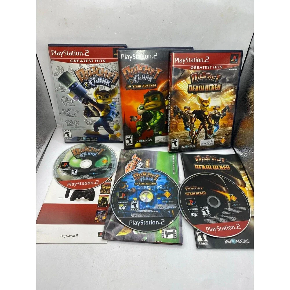 Ratchet & Clank + Deadlocked + up your arsenal PlayStation PS2 CIB 3 game lot
